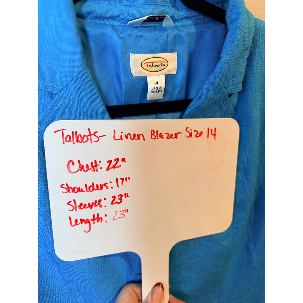 Talbots Linen Blend Blazer Bright Blue Double Button Women's Size 14 Business - Picture 7 of 7